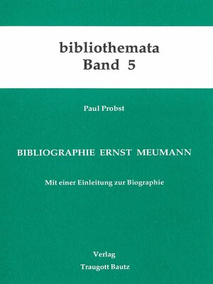 cover image of Bibliographie Ernst Meumann